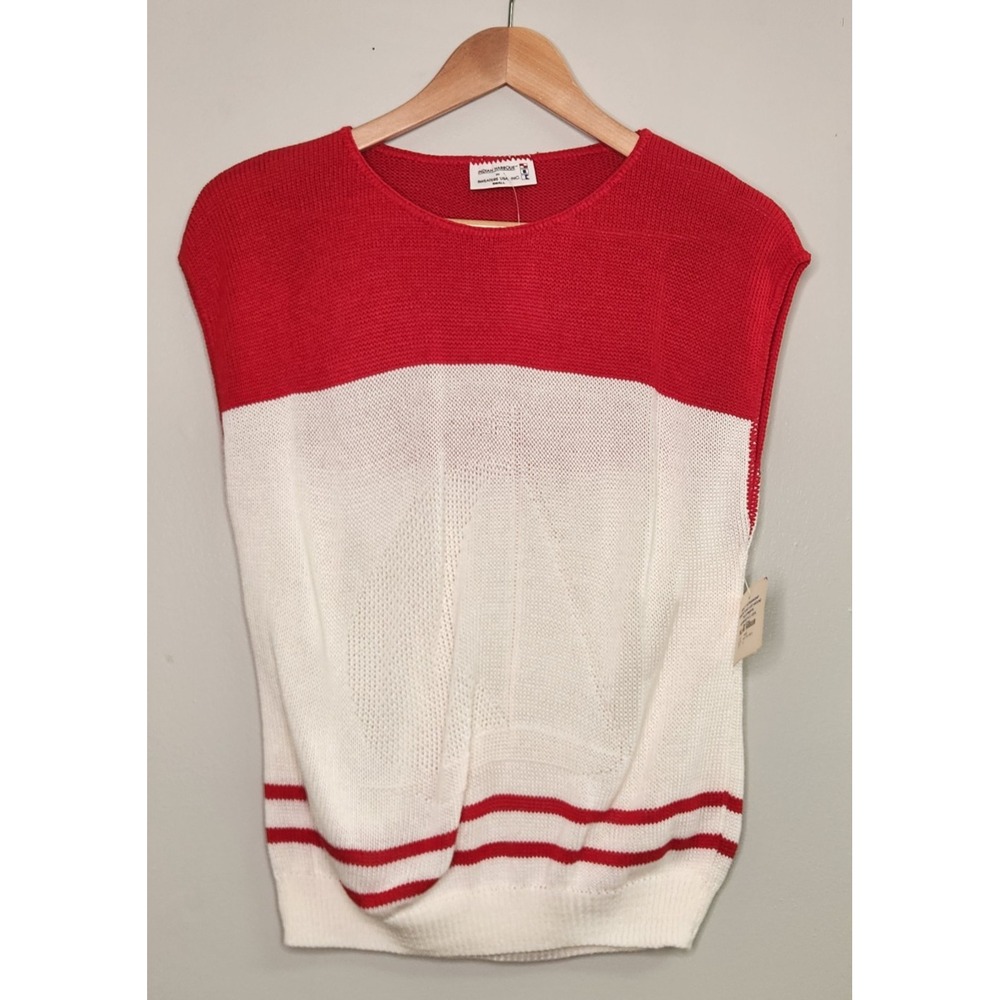 Vintage Indian Harbour Sailboat Knit Sweater Womens Small Red/white Nautical USA